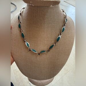 Sterling Silver Mexican Mid Century Turquoise Inlay Ichthys/Fish Necklace